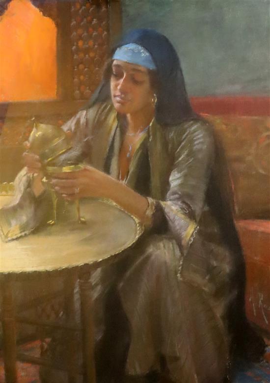 Alberto Rossi (1858-1936) Seated woman with incense burner 39 x 27.5in.